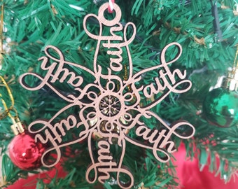 Set of 3: Faith, Love and Hope Flakes Ornaments with Snowflake in the center