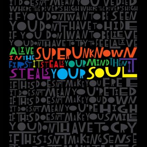 LyricArt: Soundgarden "Alive in the Superunknown" Limited Edition Art  Print Signed & Numbered 16" x 24" Wall Decor Great Gift