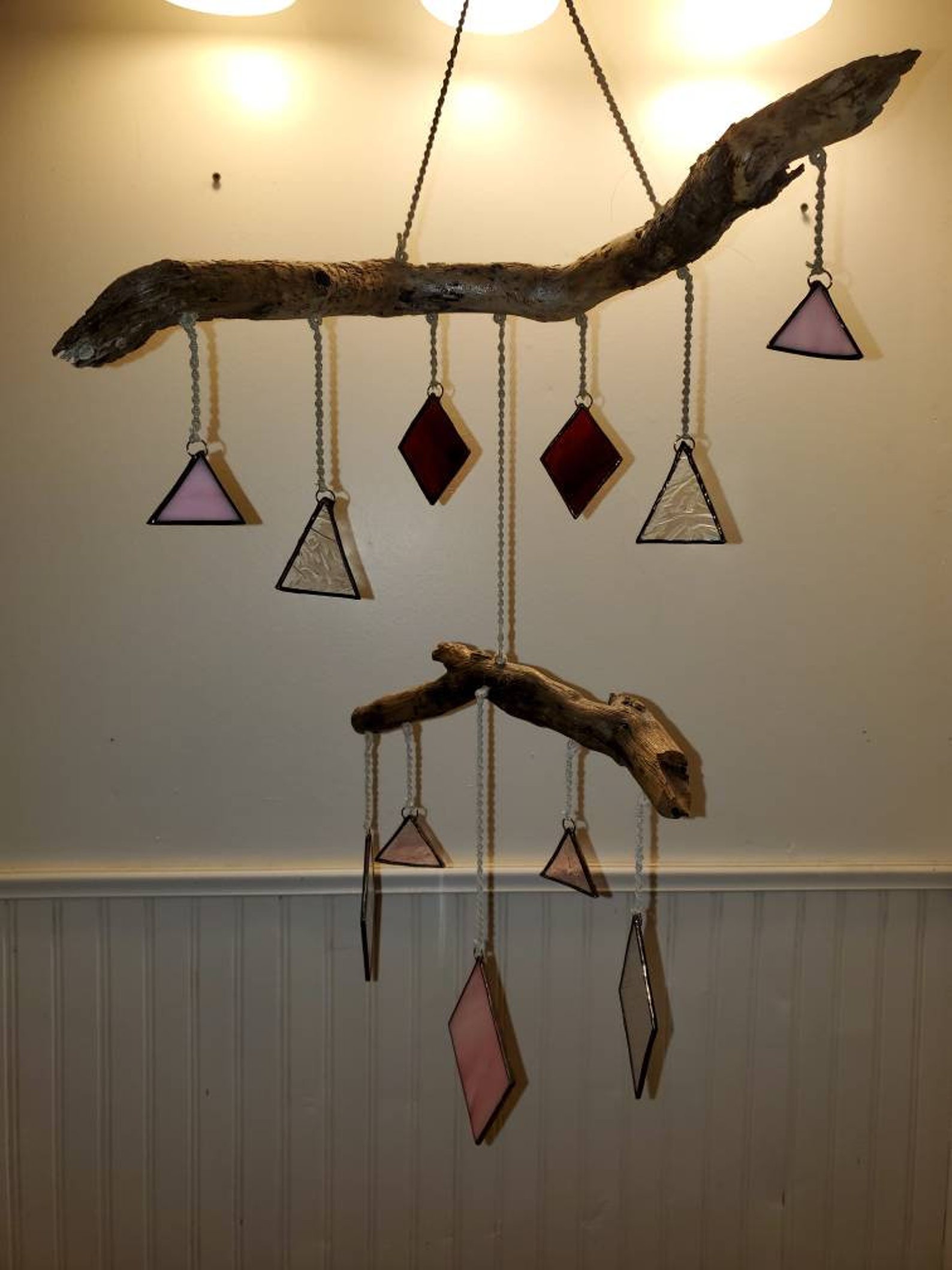 Stained glass driftwood suncatcher mobile Etsy