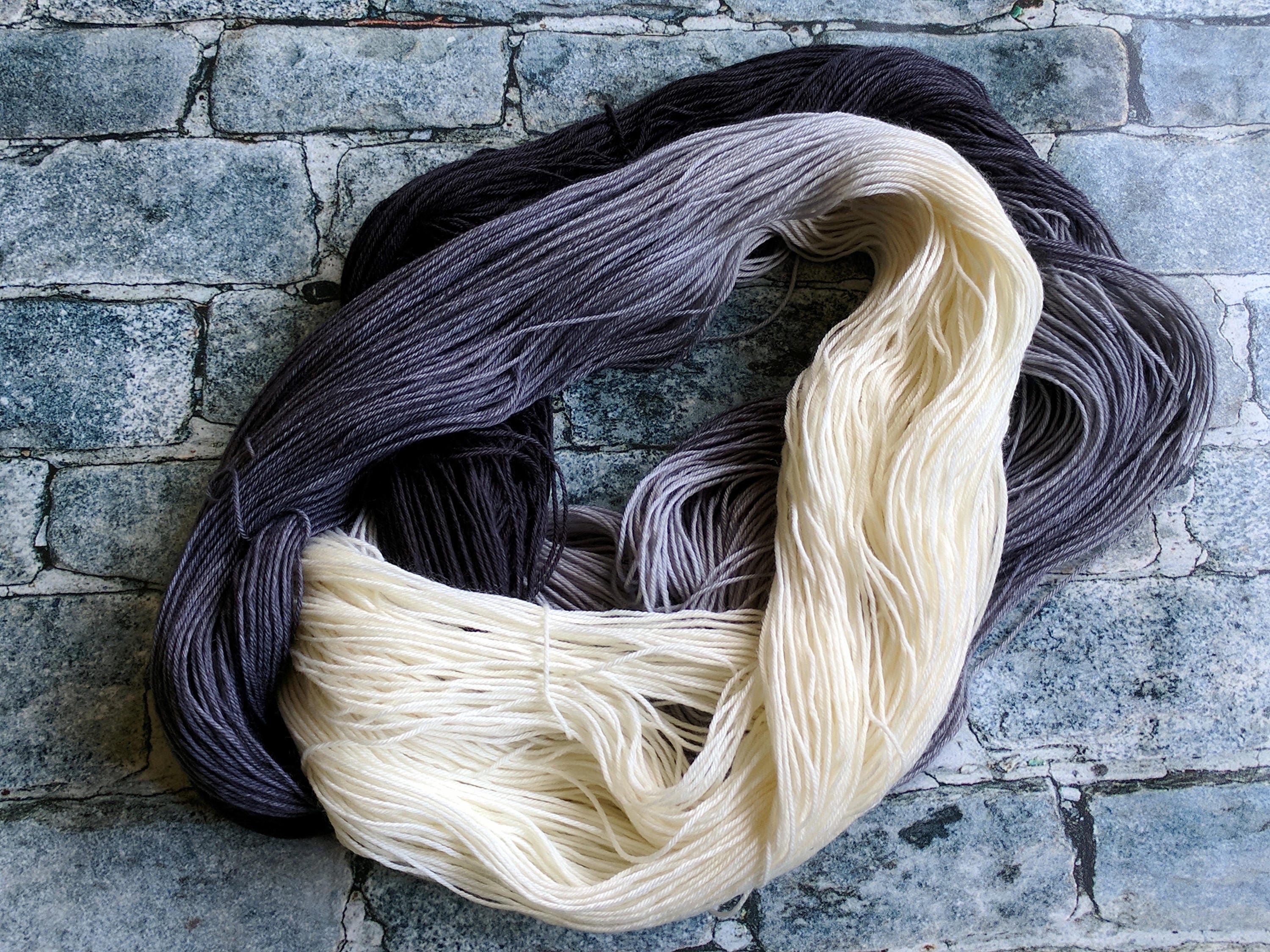 Yarn Hand dyed yarn White Black Yarn Grey Yarn Superwash Etsy