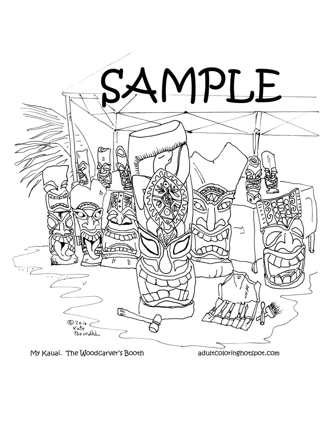 Coloring Pages Kauai Tiki Masks Etsy