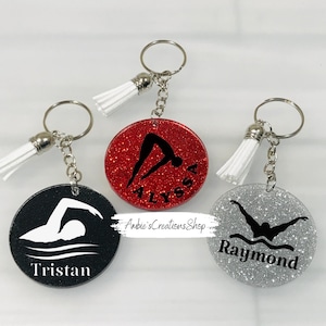 Personalized Swim Keychain, Swimmer Keyring, Swimmer Gift, Dive Team Gift, Swim Team Gift, Swim Gift, Glitter Swim Keychain, Swimming Coach