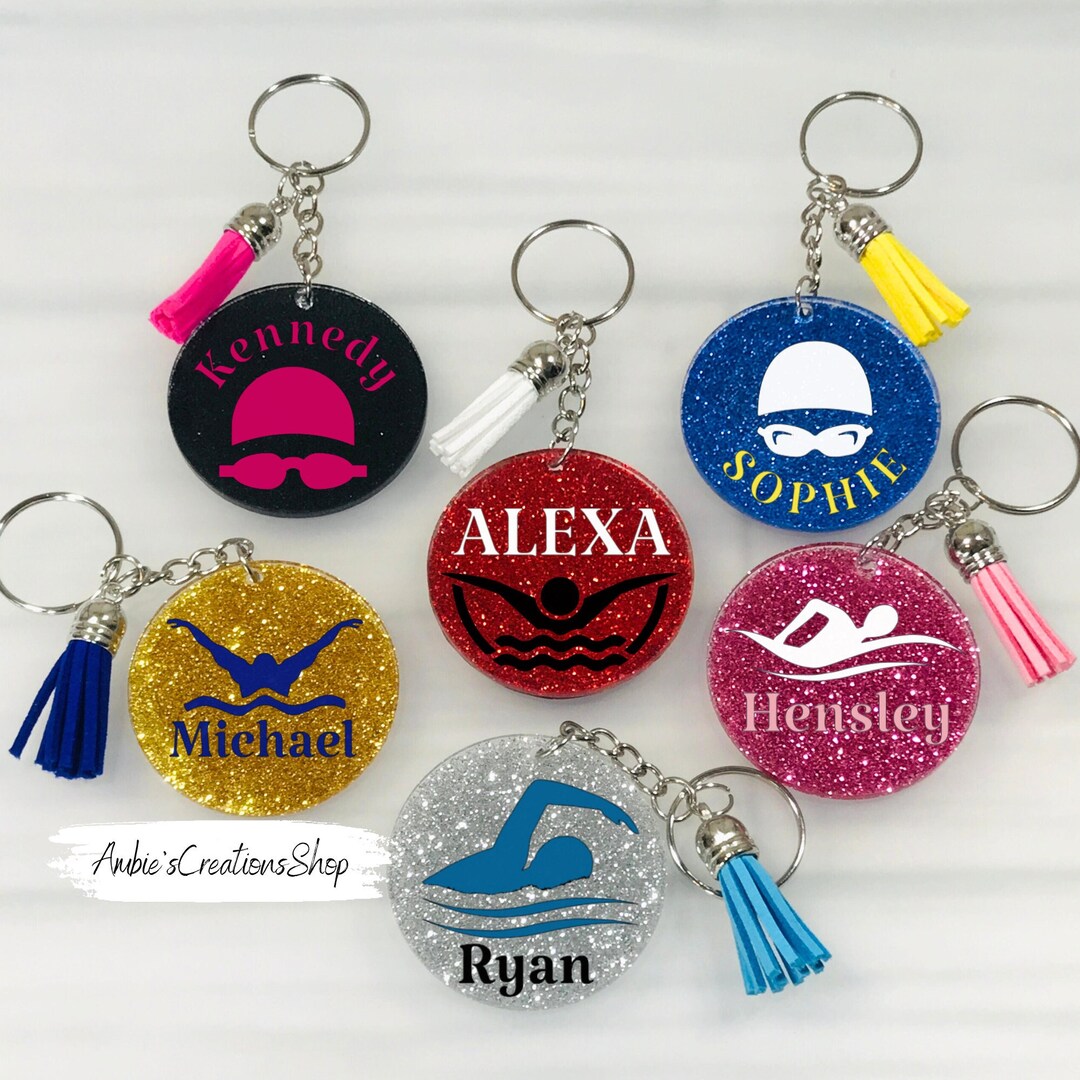 Personalized Swim Keychain, Swimmer Keyring, Swimmer Gift, Dive Team