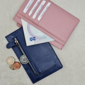 Personalised Leather Card Holder with Zip pocket. Wallet, Credit Card Holder.