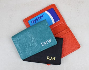 Personalised Leather Travel Card Holder | ID Window, Contactless Card Wallet, Genuine Leather, Office Commute
