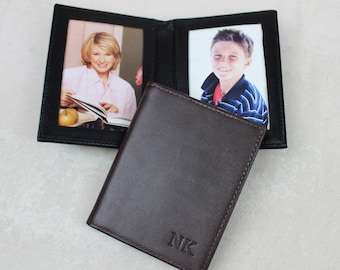 Personalised 2 Folding Real Leather Travel Photo Frame 3.5" x 2.5"