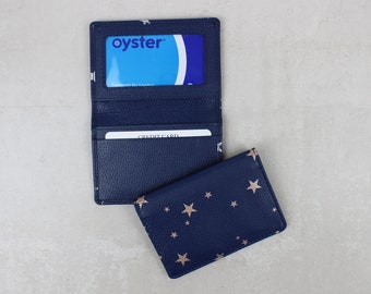 Personalised Star Print Leather Travel Card Holder | ID Window, Contactless Card Wallet, Genuine Leather