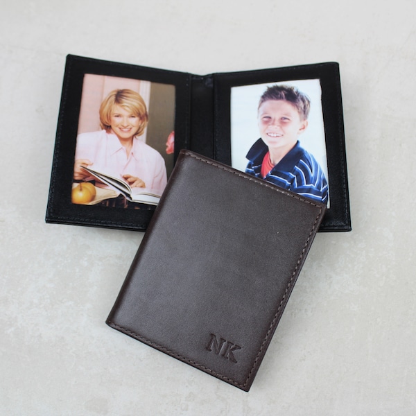 Personalised 2 Folding Real Leather Travel Photo Frame 3.5" x 2.5"