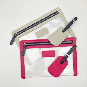 Cartera de viaje de cuero transparente personalizada y etiqueta para equipaje / Estuche de viaje con cremallera, Cartera de PVC para documentos, Billetes de vacaciones imagen 1