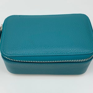 Personalised Leather Travel Jewellery Case Teal