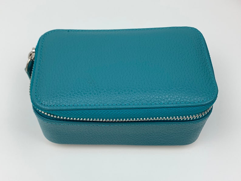 Personalised Leather Travel Jewellery Case Teal