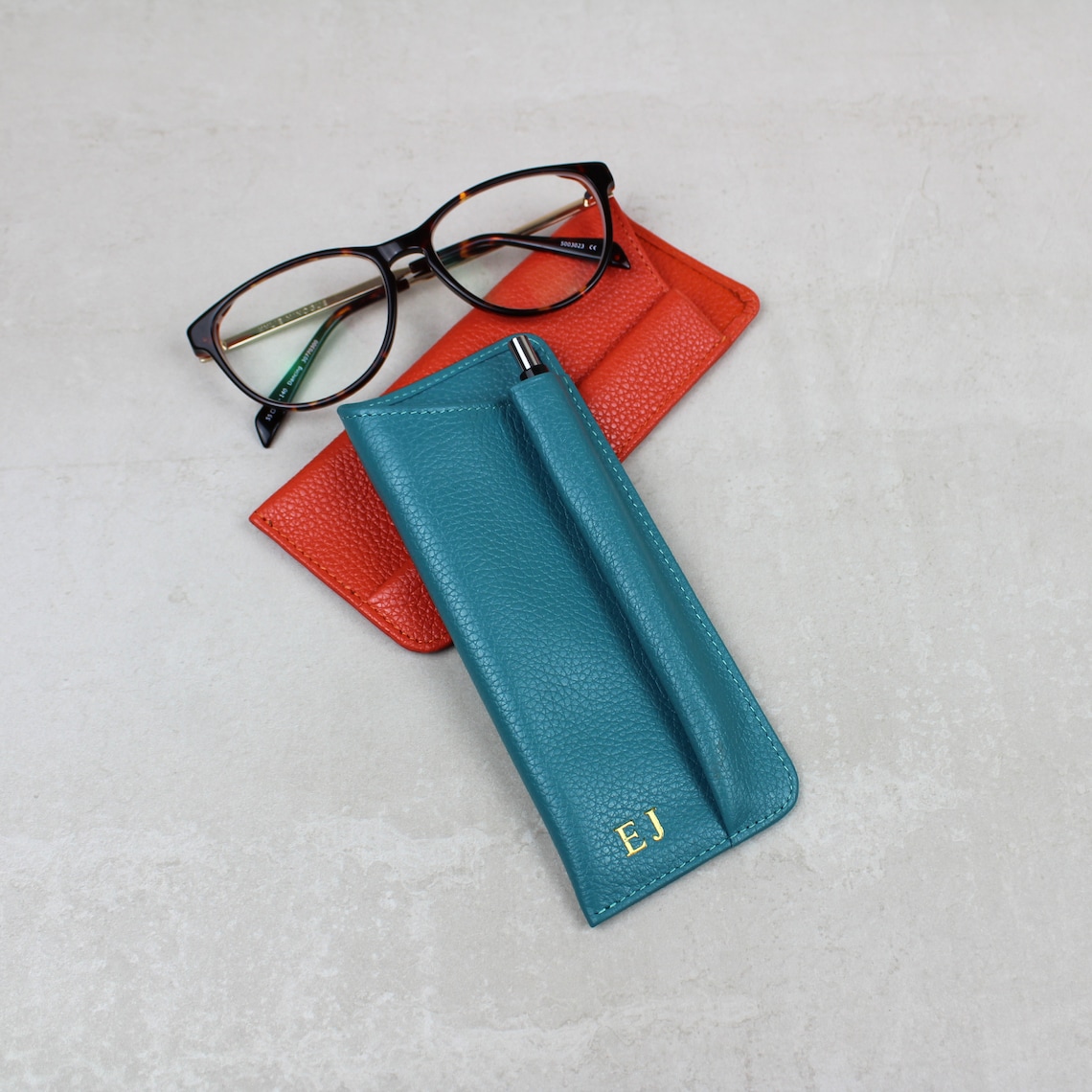 Leather Glasses Case With Pen Holder Etsy UK