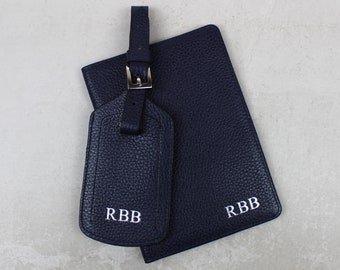 Personalised Leather Passport Case and Luggage Tag Set