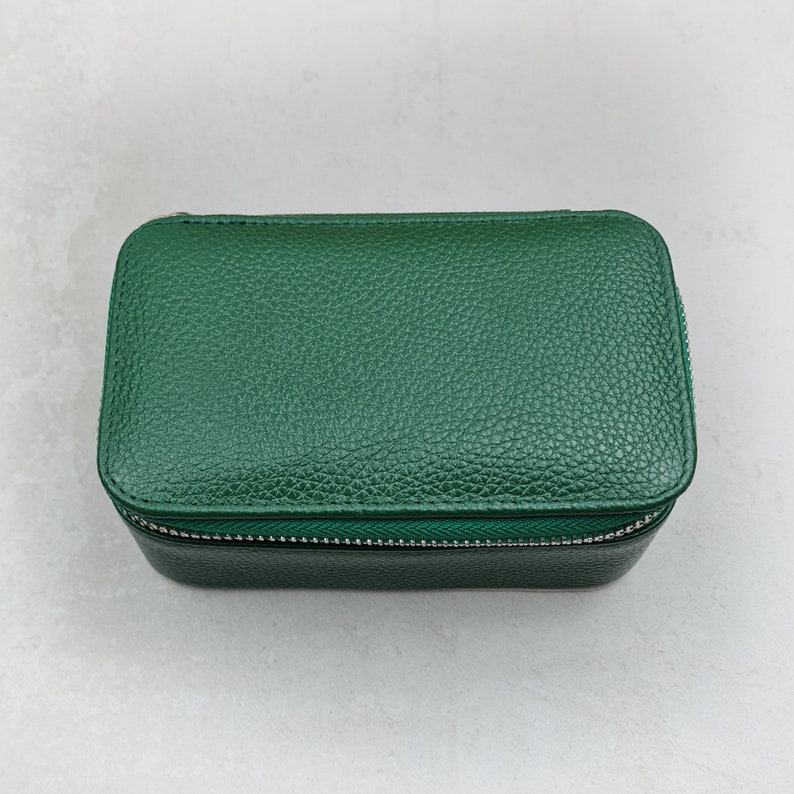 Personalised Leather Travel Jewellery Case Green
