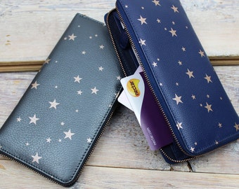 Personalised Stars Leather Zip Around Card Purse