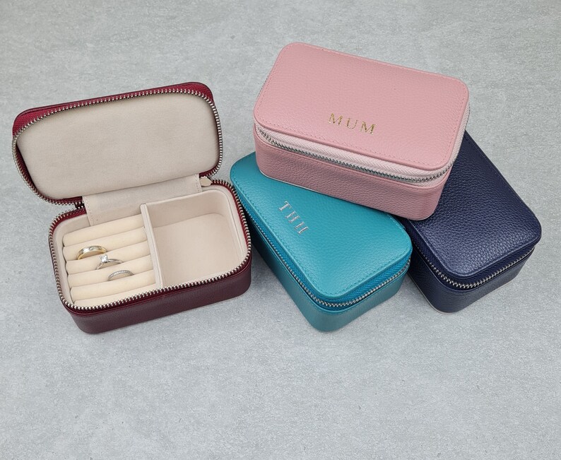 Personalised Leather Travel Jewellery Case Blush