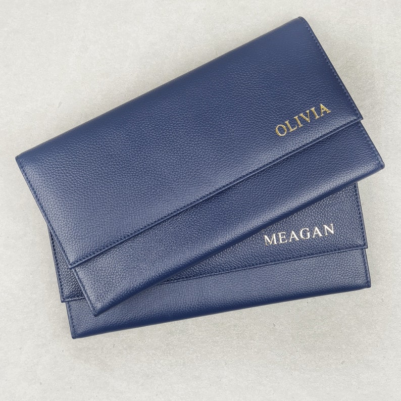 Personalised Leather Travel Wallet Navy