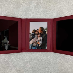 Cadre photo de voyage pliant en cuir personnalisé 5 x 3,5 mm | Cadre photo portable, photos de famille pliable