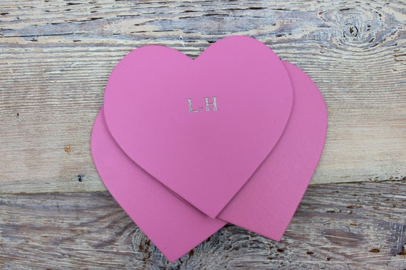 Personalised Smooth Pink Heart Coasters Box of 6