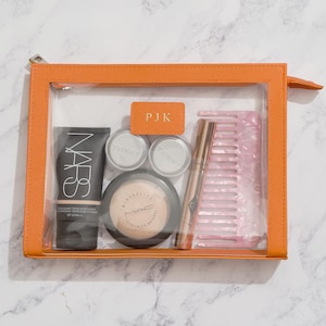Personalisierte Vegan Leder Klar Make-up Tasche | Klare PVC Kosmetiktasche, Reisewaschtasche, wasserdichte Kulturtasche