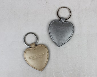 Personalised Pearlised Heart Keyring | Anniversary Smooth Leather Key Fob with Initials. Monogram Gift for Birthday