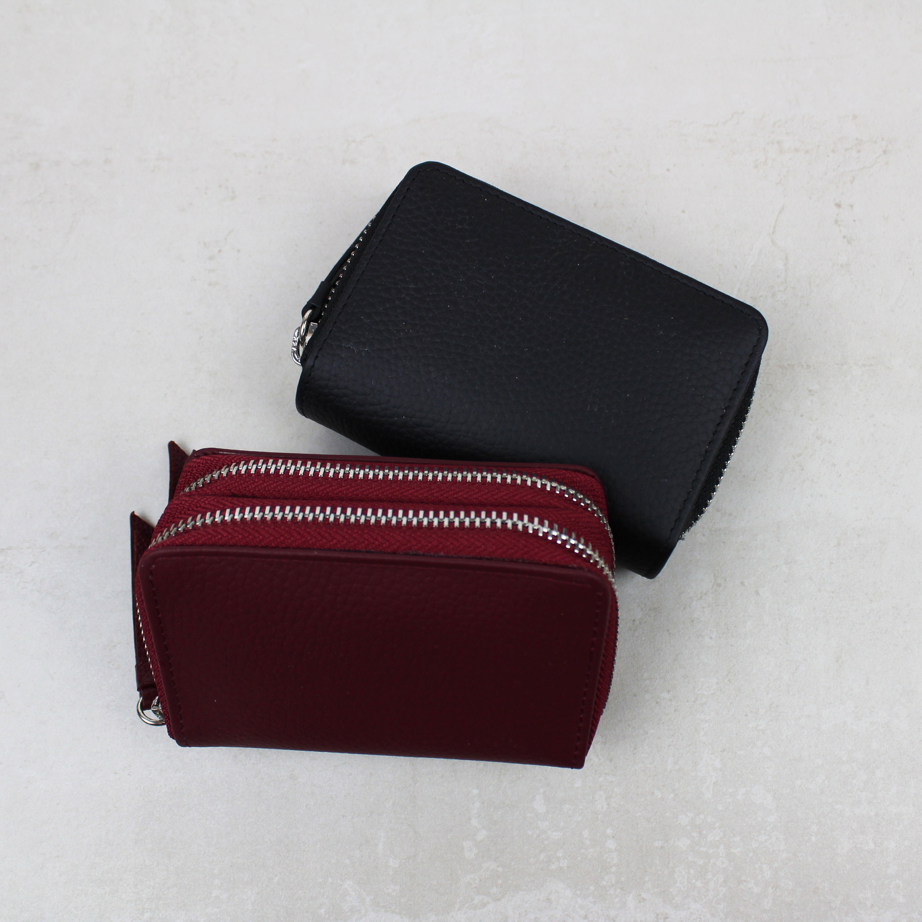 Leather Double Zip Card Purse | Card Holder Wallet, Leather