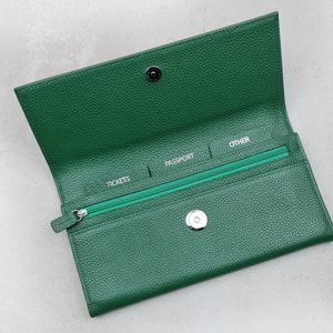 Personalised Leather Travel Wallet Green