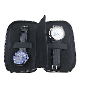 Gepersonaliseerde leren reisetui met dubbel horloge | Echt leer, cadeaus voor hem, cadeau bruidsjonker, monogram