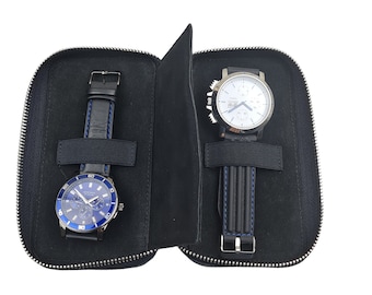 Personalised Leather Double Watch Travel Case | Genuine Leather, Gifts For Him, Groomsmen Gift, Monogram