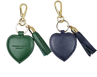 Personalised Heart & Tassel Keyring | Fob for Bag or Keys, Genuine Textured Leather, Foil Monogram Gift