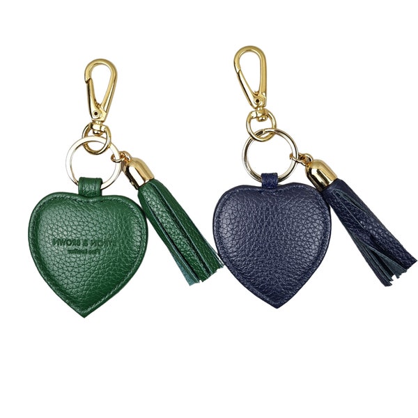 Personalised Heart & Tassel Keyring/Fob for Bag or Keys, Genuine Textured Leather, Monogram Gift for Birthday, Valentine, Anniversary