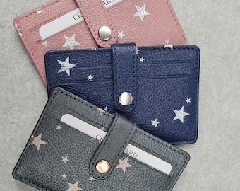 Personalised Star Print Leather Folding Card Case | Credit Card Holder, Genuine Leather, Luxury Wallet, Travel Card