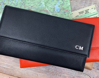 Cartera de viaje de cuero personalizada/portadocumentos, para vacaciones familiares, billetes de avión, luna de miel, buen viaje, pasaporte