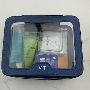 Personalisierte kleine Reise-Make-up-Etui aus veganem Leder | Kulturbeutel, klare Reisetasche aus PVC, tragbare klare Make-up-Tasche