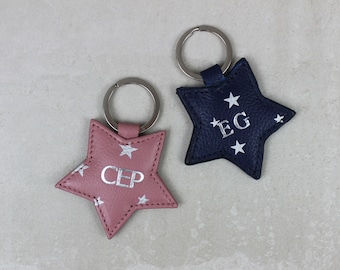 Personalised Star Keyring, Genuine Leather. Custom Key Ring, Personalise with Initials, Monogram. Gift. New Home Key Fob
