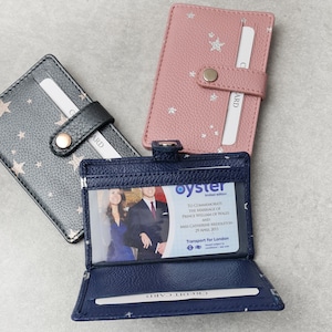 Porta carte di credito/porta carte di viaggio pieghevole in pelle con stampa a stella personalizzata, vera pelle, portafoglio di lusso