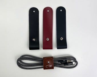 Personalised Leather Cable Tidy | Leather Cable Tie, Cable Organiser for iPhones / iPads / Air Pods