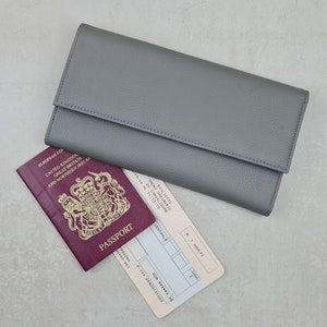 Personalised Leather Travel Wallet Cool Grey