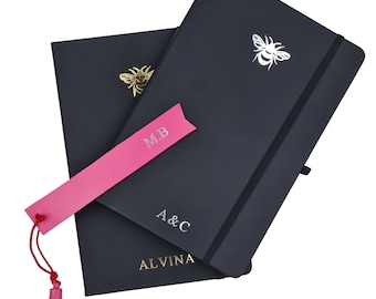 Personalised Bee A5 Lined Notebook Vegan Leather *FREE PERSONALISATION* | Premium Leather Journal, Daily Planner