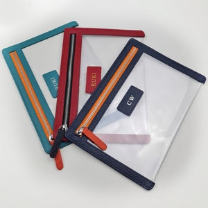 Cartera de viaje transparente de cuero personalizada / Estuche de viaje de cuero con cremallera, Cartera de viaje transparente, Cartera para documentos de PVC