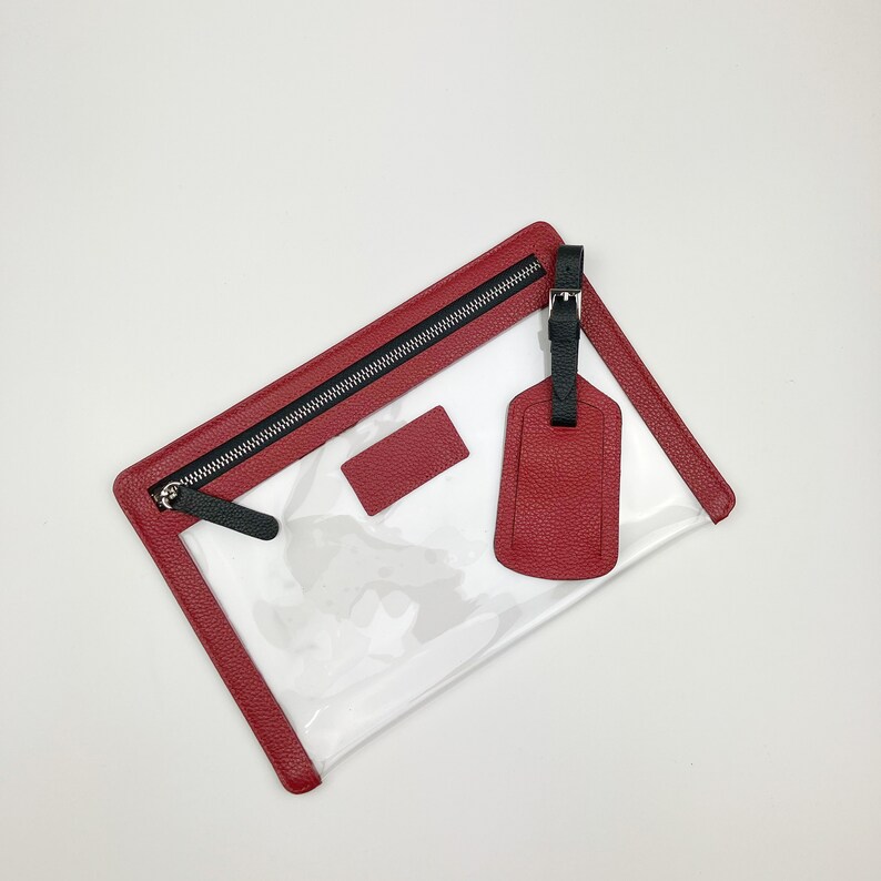 Cartera de viaje de cuero transparente personalizada y etiqueta para equipaje / Estuche de viaje con cremallera, Cartera de PVC para documentos, Billetes de vacaciones imagen 4