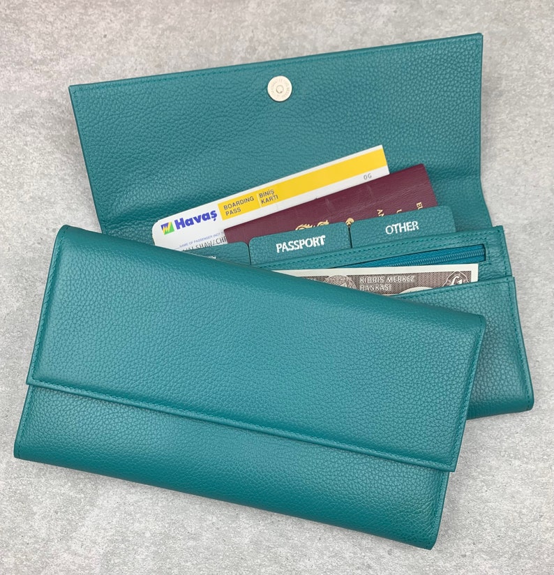 Personalised Leather Travel Wallet Teal
