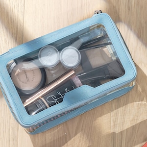 Personalisierte Vegan Leder Reise Make-up Fall | Kulturbeutel, PVC Klare Reisetasche, Tragbare Klare Make-up Tasche, Urlaub