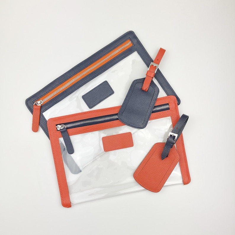 Cartera de viaje de cuero transparente personalizada y etiqueta para equipaje / Estuche de viaje con cremallera, Cartera de PVC para documentos, Billetes de vacaciones imagen 2