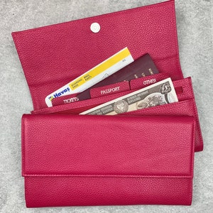 Personalised Leather Travel Wallet Pink