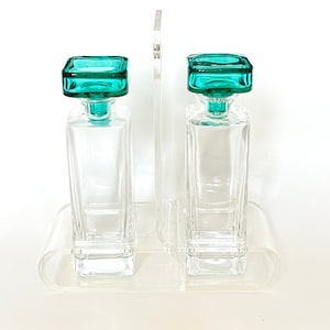 Cruets Bormioli Italy Oil Vinegar Vintage Glass Bottles Stopper Vanity MCM Bar