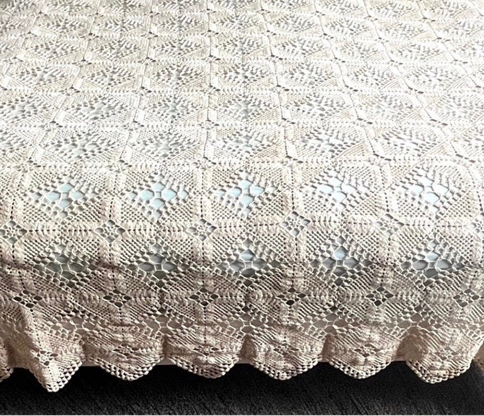 Vintage Crochet Bedspread Coverlet Handknit Handmade Tablecloth Antique