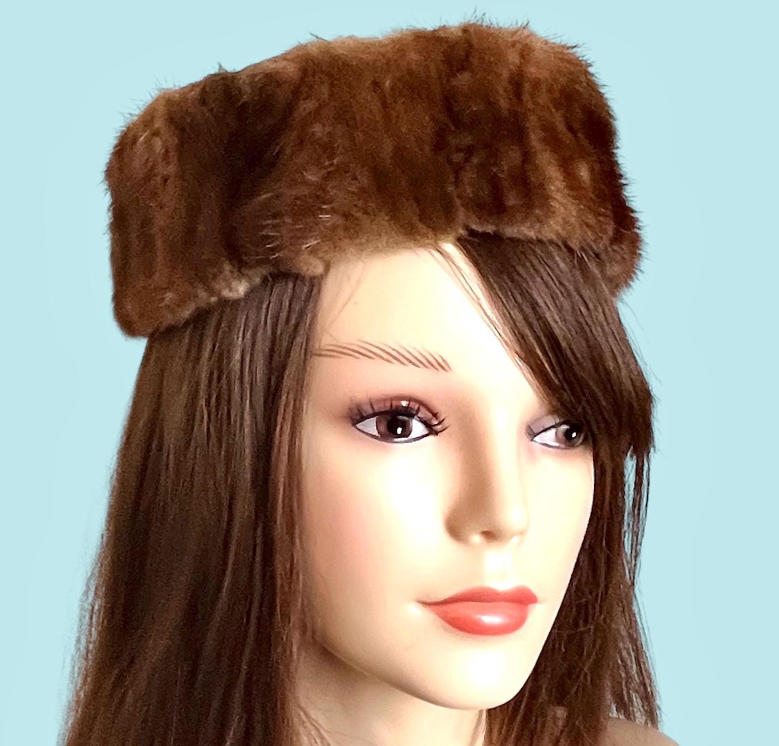 Vintage 60s Genuine Mink Fur Women’s Jackie Kennedy Brown Demi Buff Pillbox Hat Mink Pillbox 1960s Vintage Hats for Women for sale | eBay main image 3