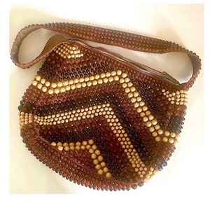 Vintage Beaded Shoulder Bag 60s 70s Crossbody Retro Glam Day Evening Purse