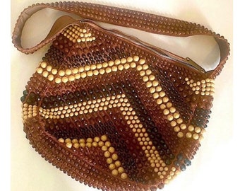 Vintage Beaded Shoulder Bag 60s 70s Crossbody Retro Glam Day Evening Purse